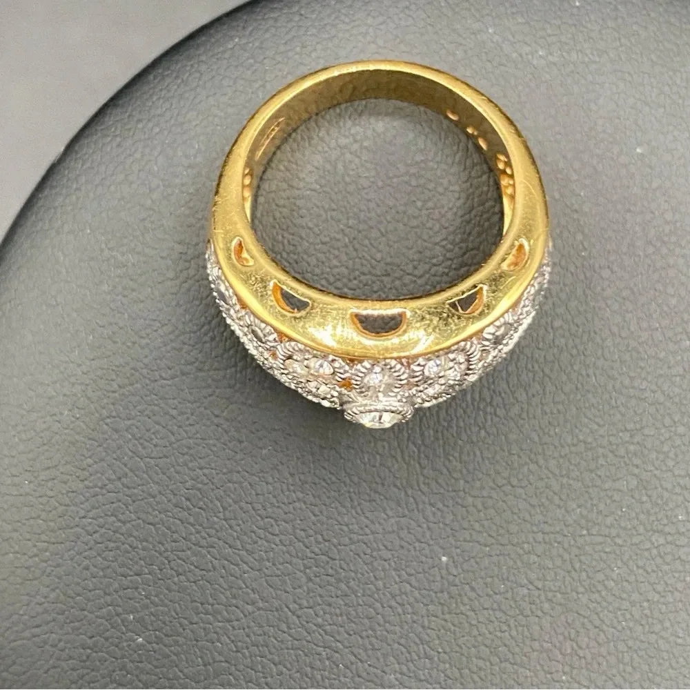 Vintage 90s Ornate Filigree Two-Tone Domed Cocktail Ring by Avon